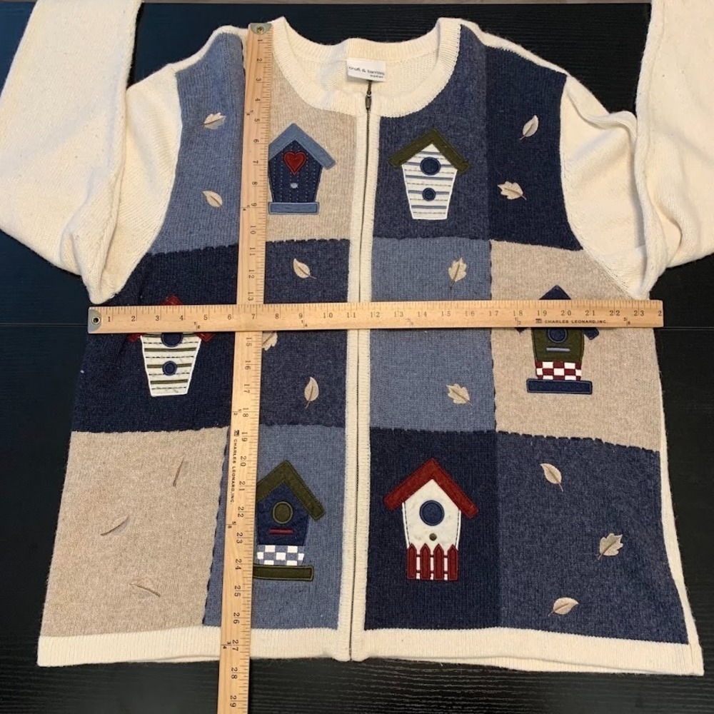 Croft & Barrow Knit Full Zip Patchwork Birdhouse Sweater Women's Cottagecore - Picture 10 of 10